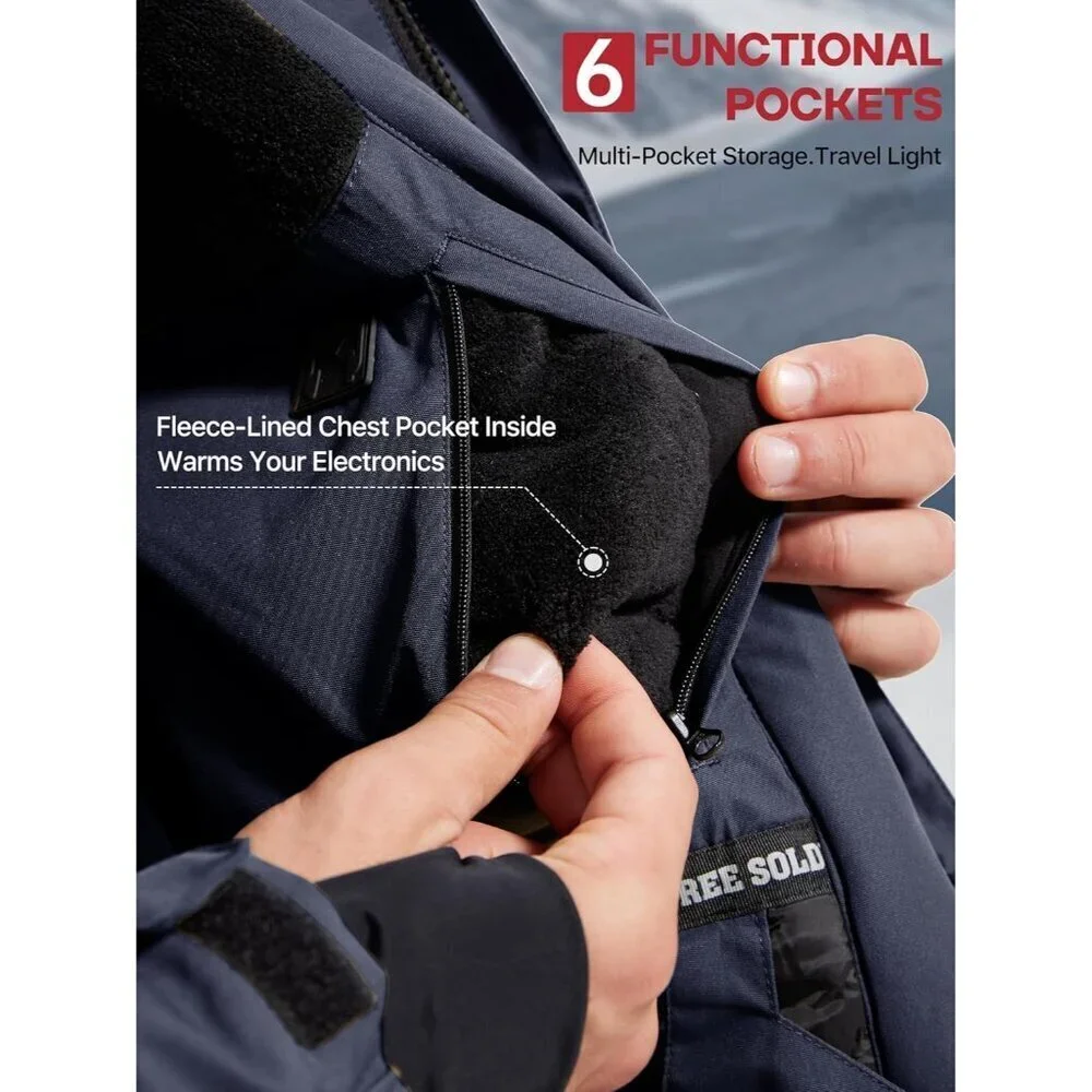 Men's Midnight Navy Waterproof Ski Snow Fleece Lined Warm Winter Rain Jacket